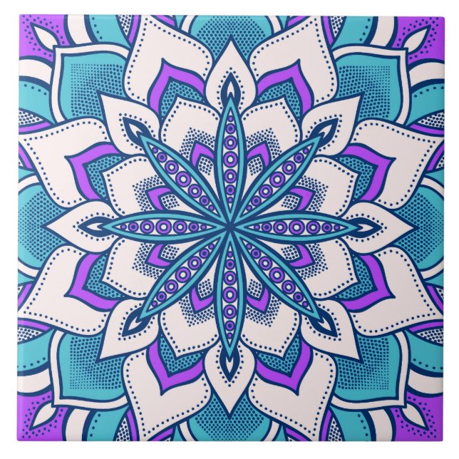 Turquoise Purple Flower Mandala Tile (Front)