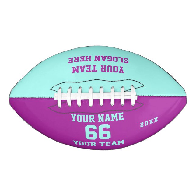 Turquoise Purple Football with Name, Number, Team (Front)