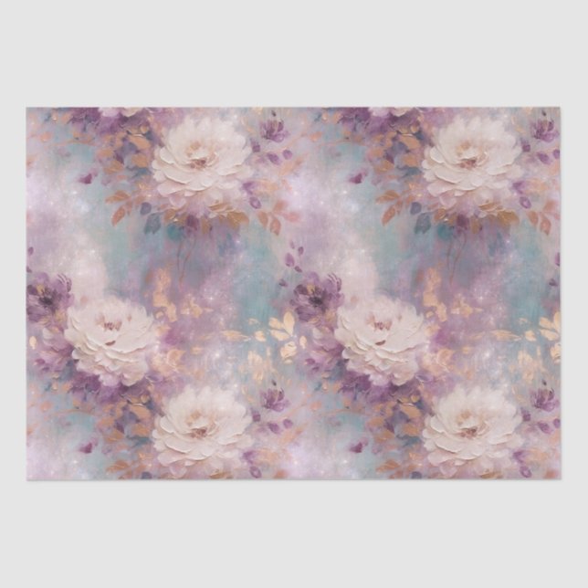 Turquoise Purple Gold White Floral Tissue Paper (Front)