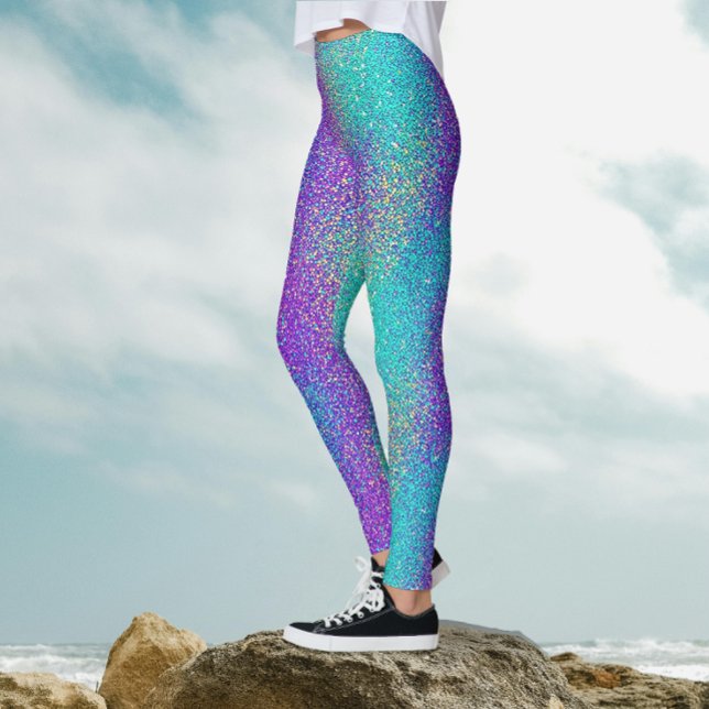 Turquoise Purple Gradient Sparkling Glitter Party  Leggings (Creator Uploaded)