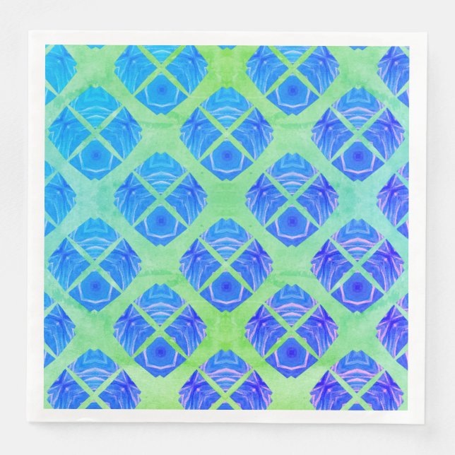 Turquoise, Purple, Green Boho Peacocks Pattern Napkin (Front)