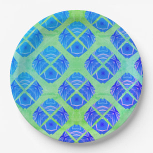 Turquoise, Purple, Green Boho Peacocks Pattern Paper Plate