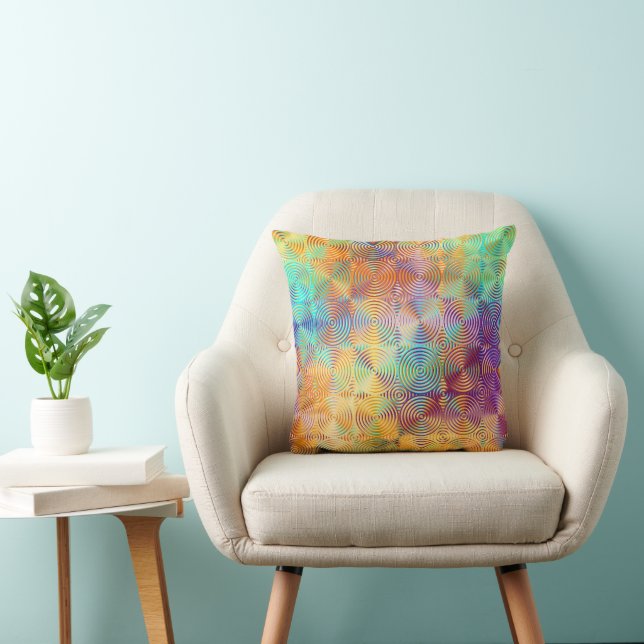 Turquoise Purple Pink Orange Retro Circles Pattern Throw Pillow (Chair)