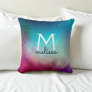 Turquoise Purple Pink Teal Galaxy Space Throw Pillow