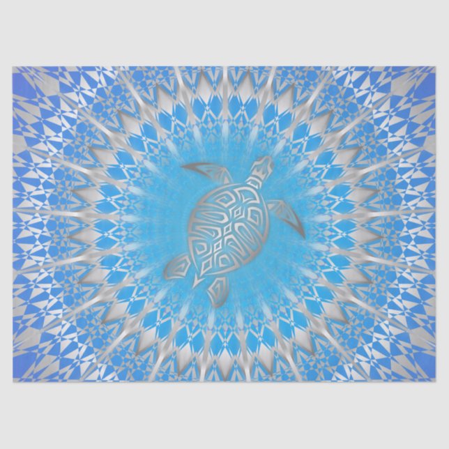 Turquoise Purple Silver Turtle Mandala Tissue Paper (Front)