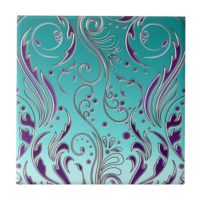 Turquoise Purple swirl Tile (Front)