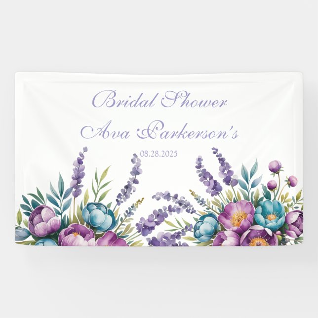 Turquoise Purple Wildflowers Bridal Shower Banner (Horizontal)