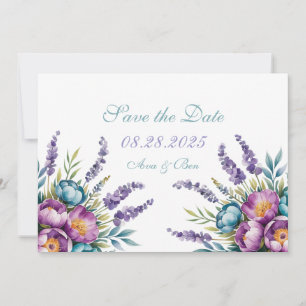 Turquoise Purple Wildflowers Wedding Save The Date