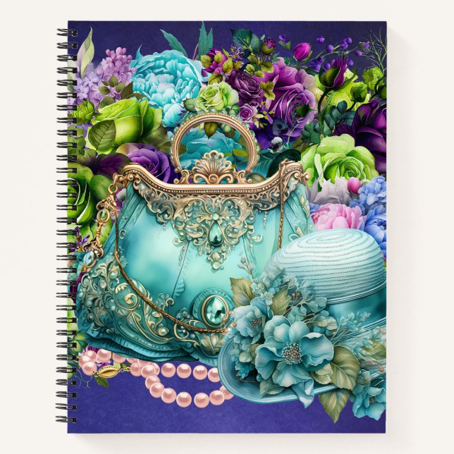 Turquoise purse and hat notebook (Front)