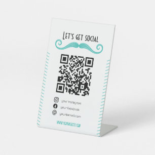 Turquoise QR code barber shop scan me social media Pedestal Sign
