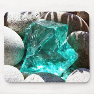 Turquoise quartz and grey stone nature photo mouse pad