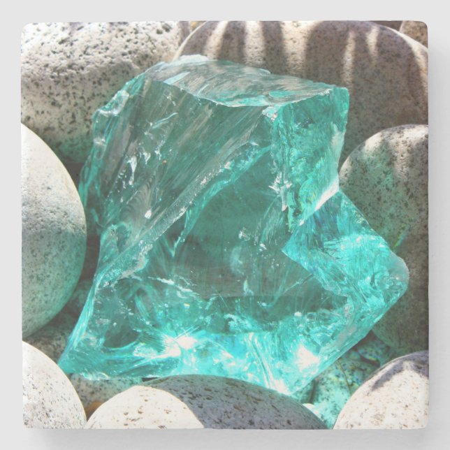 Turquoise quartz crystal  grey stone rock mineral coaster (Front)