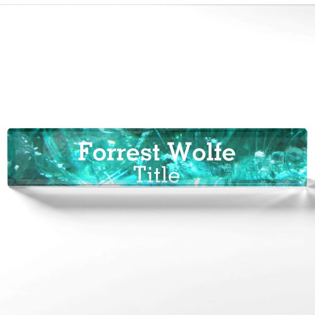 Turquoise quartz mineral nature crystal nameplate (Front)