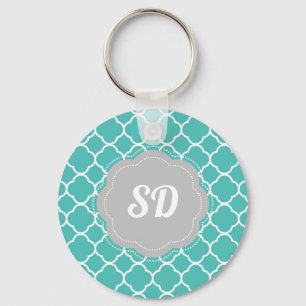 Turquoise Quatrefoil Custom Monogram Keychain