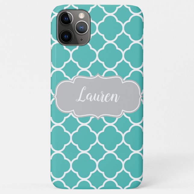 Turquoise Quatrefoil Custom Name Case-Mate iPhone Case (Back)