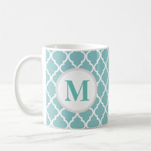 Turquoise Quatrefoil Marocain Monogramme Café Mug