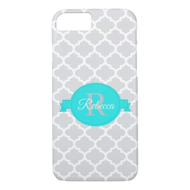 Turquoise Quatrefoil Personalized Case-Mate iPhone Case (Back)