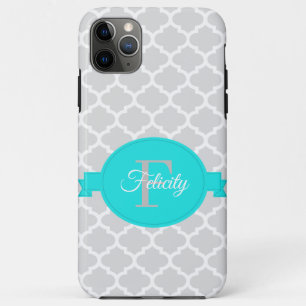 Turquoise Quatrefoil Personalized iPhone 11 Pro Max Case