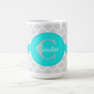 Turquoise Quatrefoil Personalized Coffee Mug
