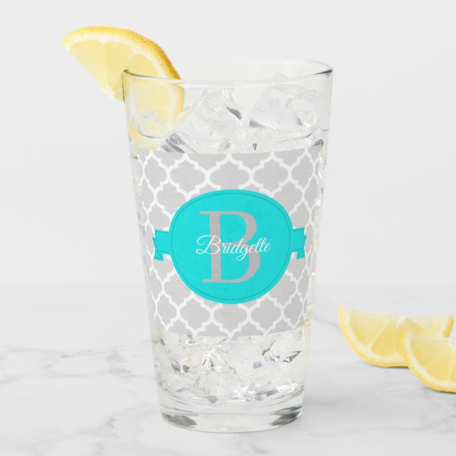 Turquoise Quatrefoil Personalized Glass (Front Ice)