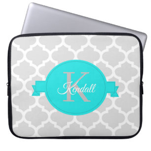 Turquoise Quatrefoil Personalized Laptop Sleeve