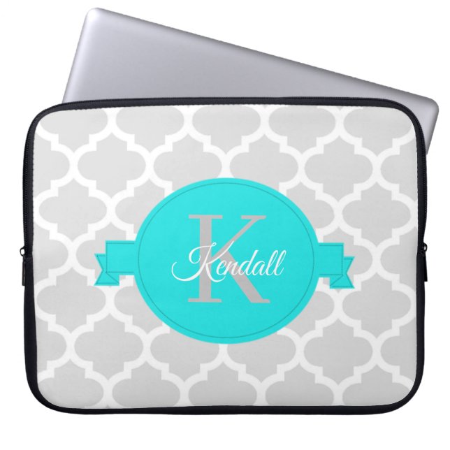 Turquoise Quatrefoil Personalized Laptop Sleeve (Front)