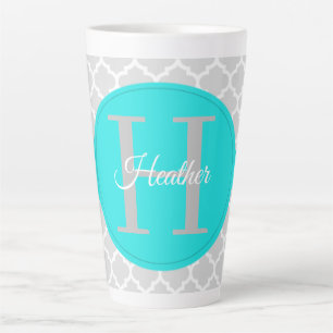 Turquoise Quatrefoil Personalized Latte Mug