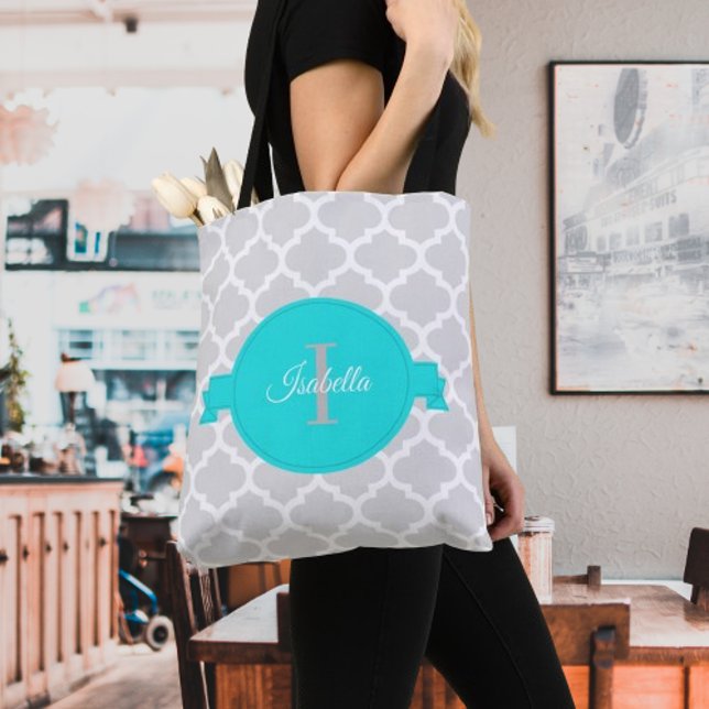 Turquoise Quatrefoil Personalized Tote Bag (Turquoise Quatrefoil Personalized Tote Bag)