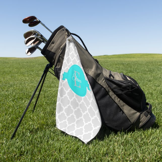 Turquoise Quatrefoil Serviette de golf personnalis (Vert)