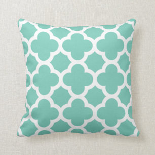 Turquoise Quatrefoil Throw Pillow