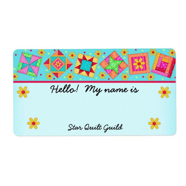 Turquoise Quilt Blocks Quilters Name Tag (Front)