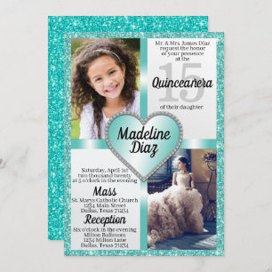 Turquoise Quinceañera Invitation 15 Cumpleaños