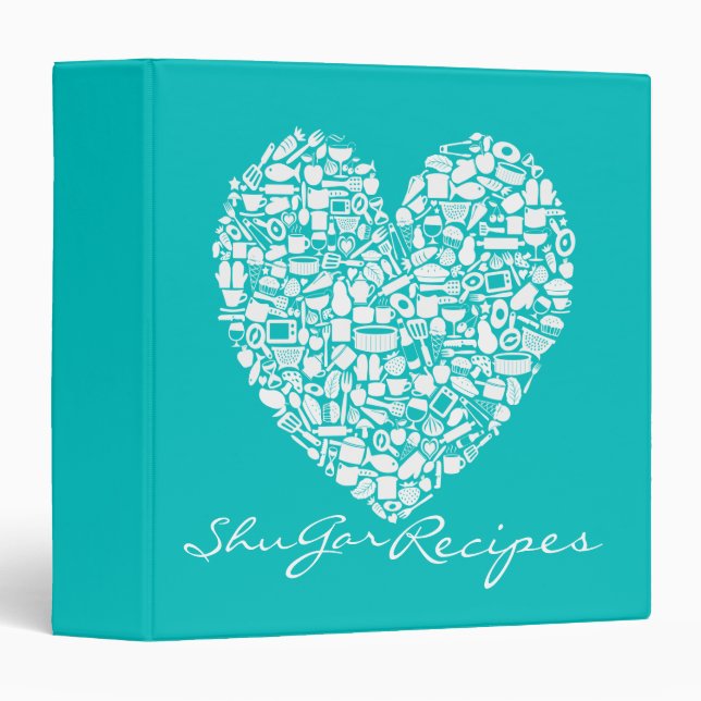 Turquoise Recipe Kitchen Personalized Name Binder (Front/Spine)