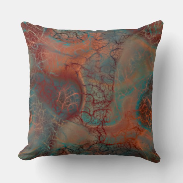 Turquoise, red and Rust Marble abstract Throw Pillow (Front)