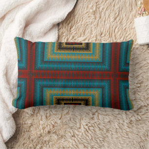 Turquoise red and yellow geometric lumbar pillow