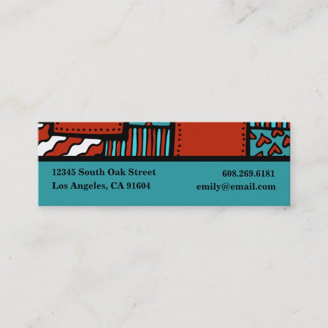 Turquoise Red Black High Fashion Boutique Designer Mini Business Card (Front)