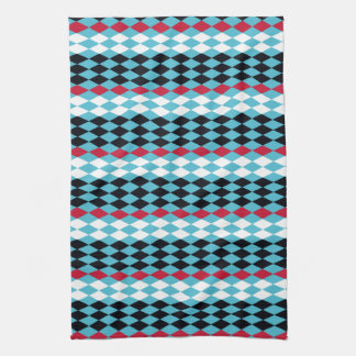 Turquoise , red, black, white diamonds kitchen towel