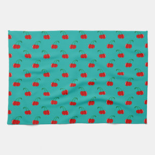 Turquoise red cherry pattern kitchen towel
