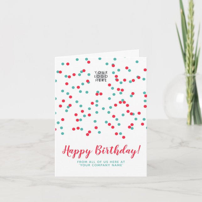 Turquoise Red Confetti SVG Happy Birthday Logo Card (Front)