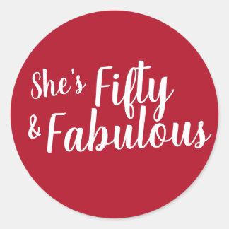 Turquoise, Red Fifty and Fabulous Birthday Party Classic Round Sticker