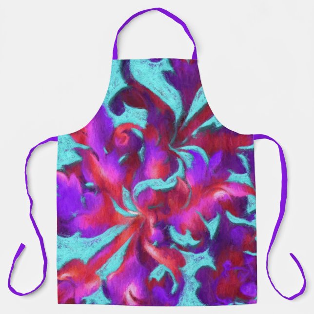 Turquoise Red Purple Bold Chalk Damask Apron (Front)