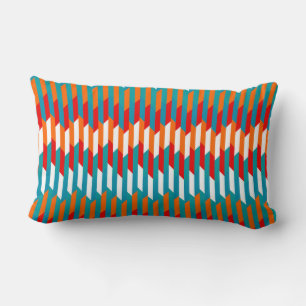 Turquoise, red, white and orange geometric lumbar pillow