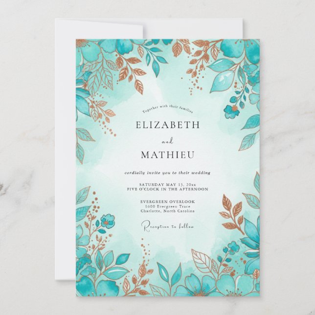 Turquoise Refined Winter Wedding Invitation (Front)