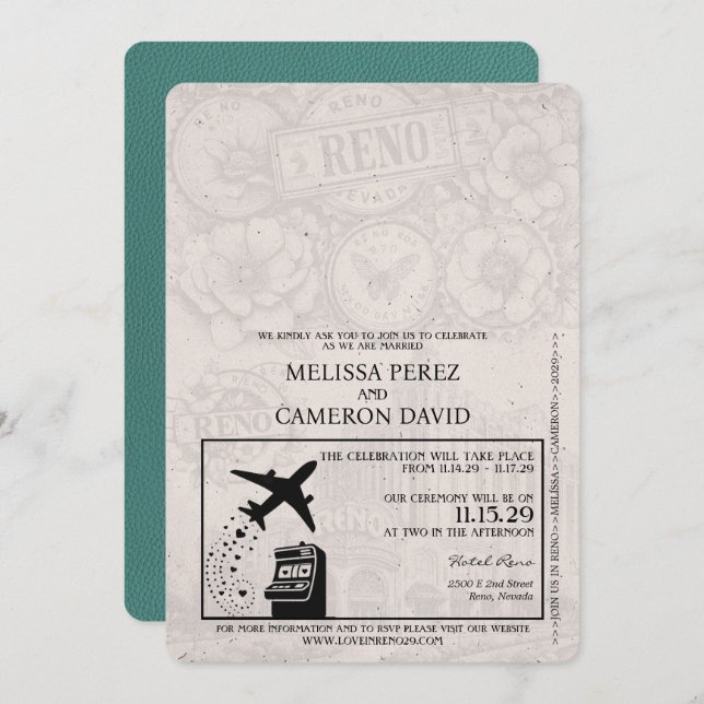 Turquoise Reno Passport Wedding Invitation (Front/Back)