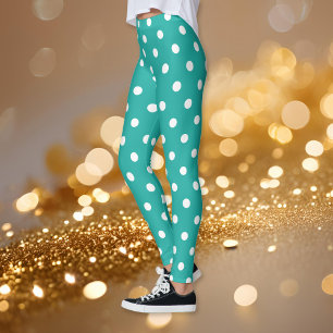 Turquoise Retro Chic Polka Dots Pattern Fashion Leggings