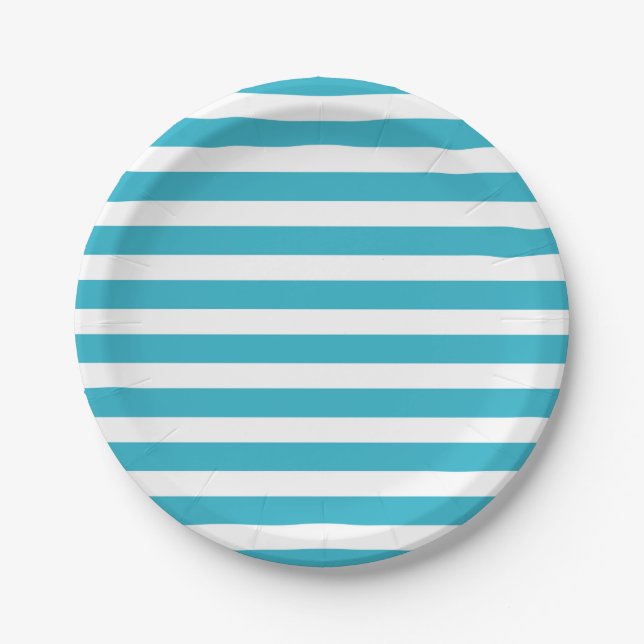 Turquoise Retro Colourful Modern Stripes Pattern Paper Plate (Front)