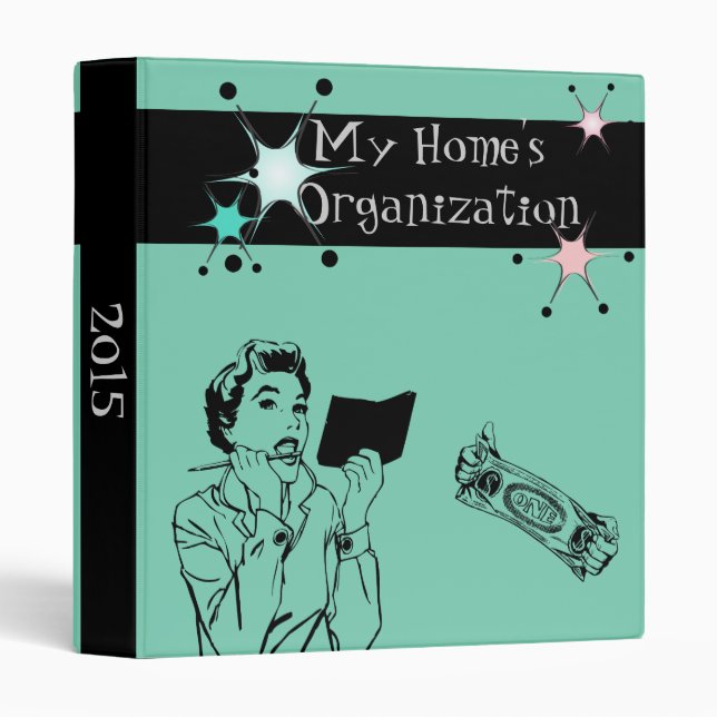 Turquoise Retro Home Organization Binder (Front/Spine)