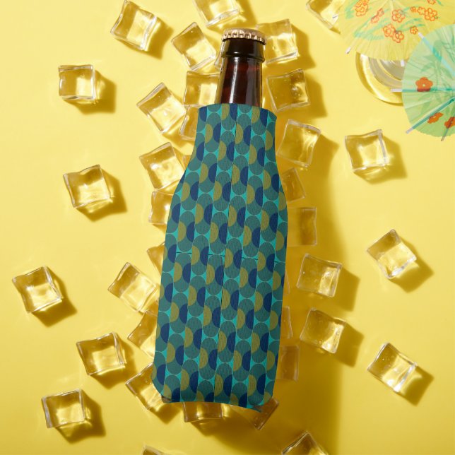 Turquoise Retro Ovals and Semi-Circles Bottle Cooler (In Situ Summer)