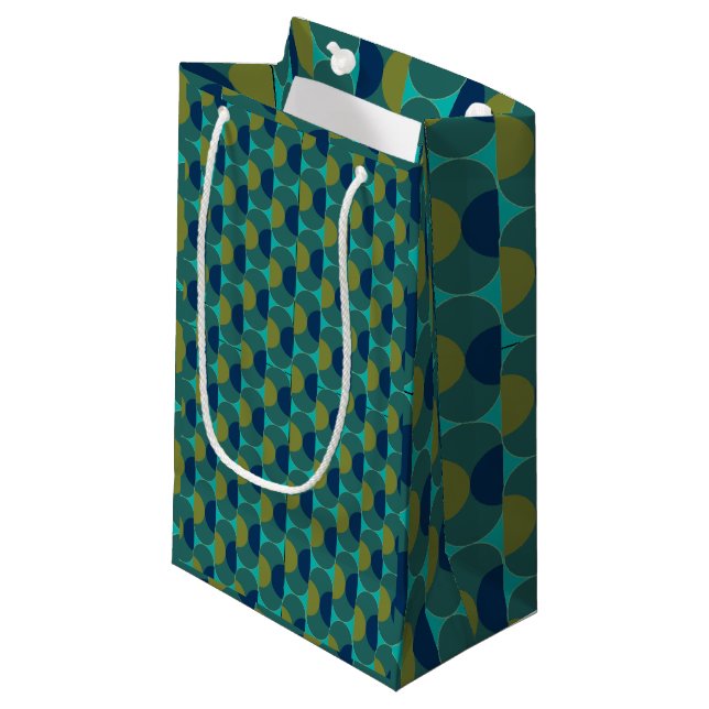 Turquoise Retro Ovals and Semi-Circles Small Gift Bag (Front Angled)