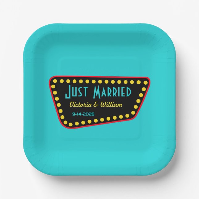 Turquoise Retro Sign Paper Plates (Front)